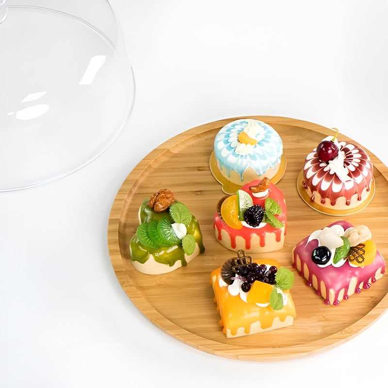 Base Para Torta Porta Torta Con Tapa Soporte De Bambu 25cm Caqui
