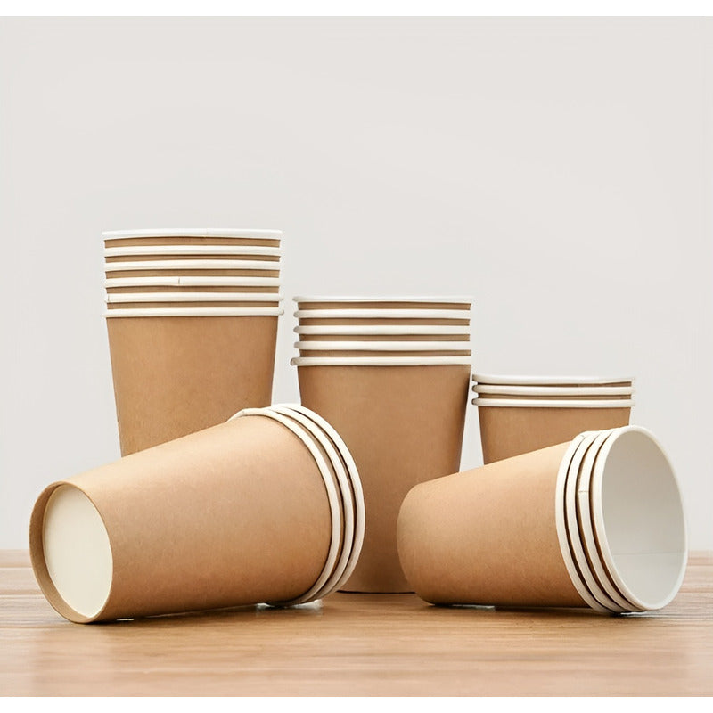 X150 Vasos Para Cafe Vaso Kraft Vaso Polipapel C/tapa 12oz Beige.