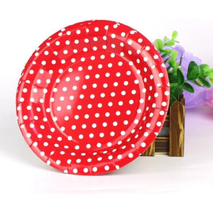 40 Vajilla Cumpleaños Vaso Servilleta Plato Desechables Rojo Rojo Lunares Blanco 18cm