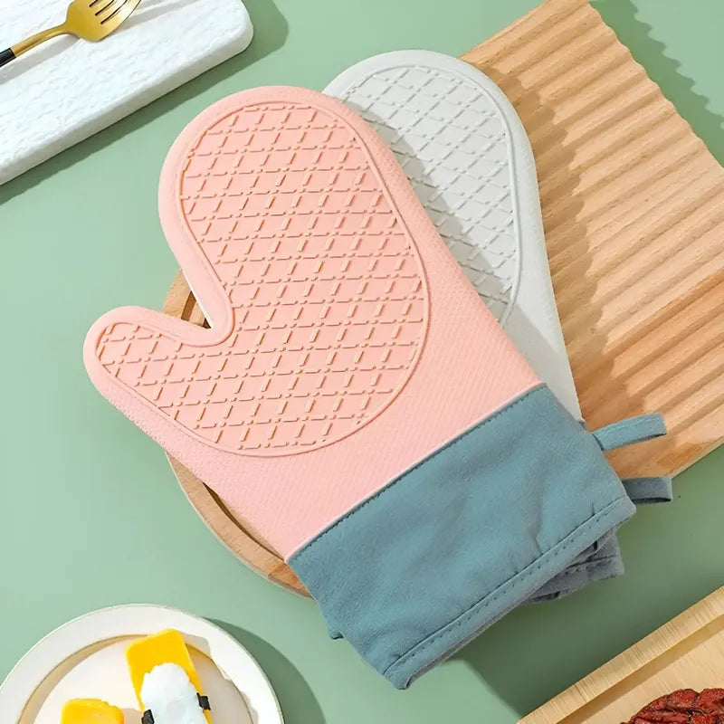 Pack X2 Guantes Silicona Para Horno Toma Olla Guante Cocina  Rosa Guantes Silicona 27cm