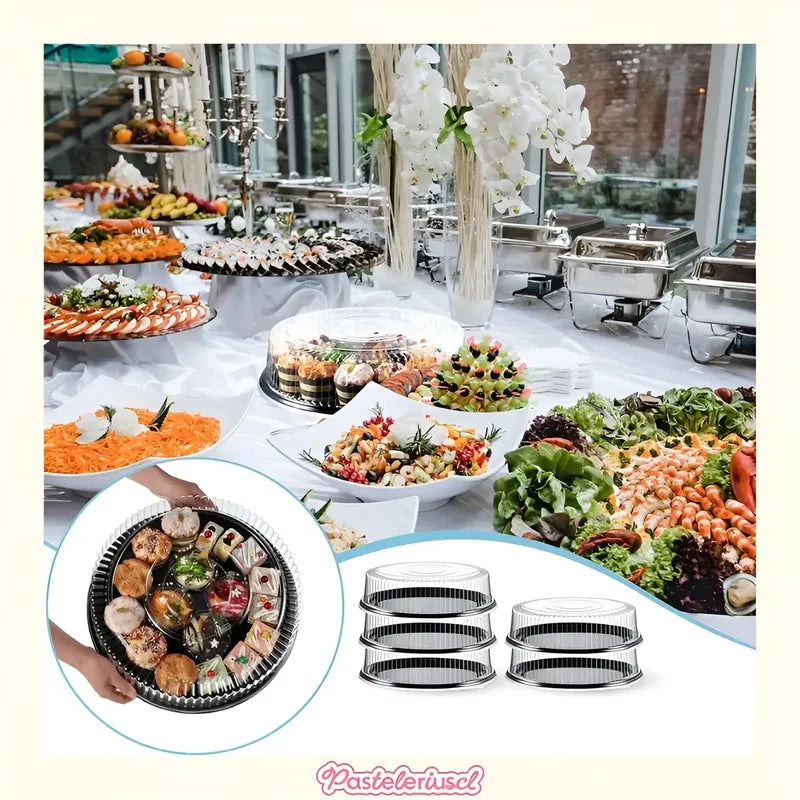 50 Bandejas Para Torta Porta Cupcake Porta Tortas 25x8cm Soporte Redondo Para Cupcakes Con Tapa Cúpula Transparente De... Negro