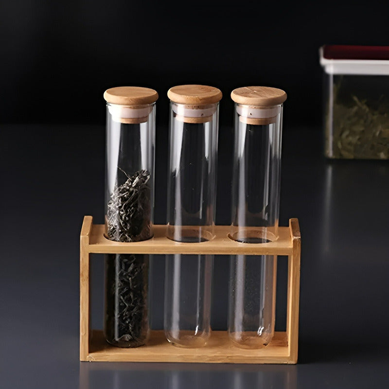 Organizador Condimentos Especieros Cocina Porta Condimentos Marrón Claro / Especieros Cocina / 3 Frascos