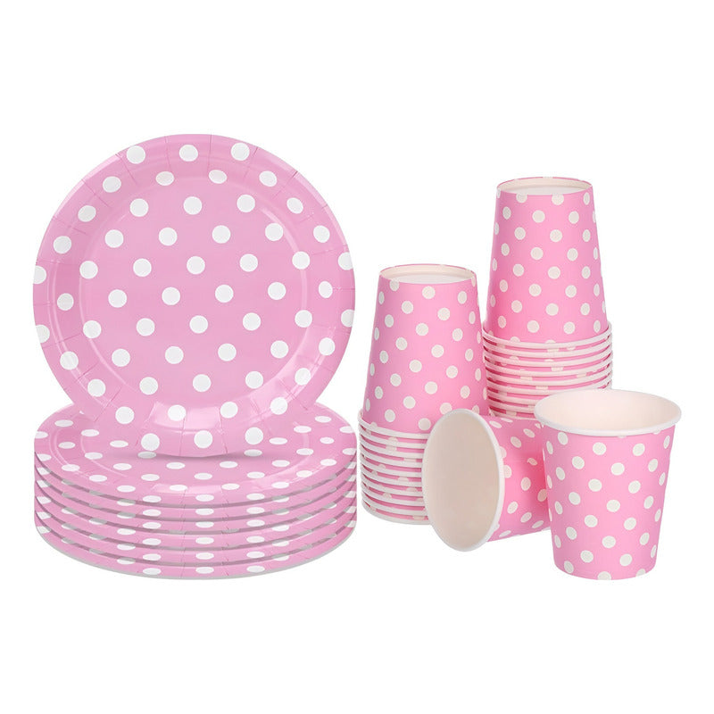 Vajilla De Cumpleaños Platos Vasos Desechables Rosa 20pcs Rosa Claro