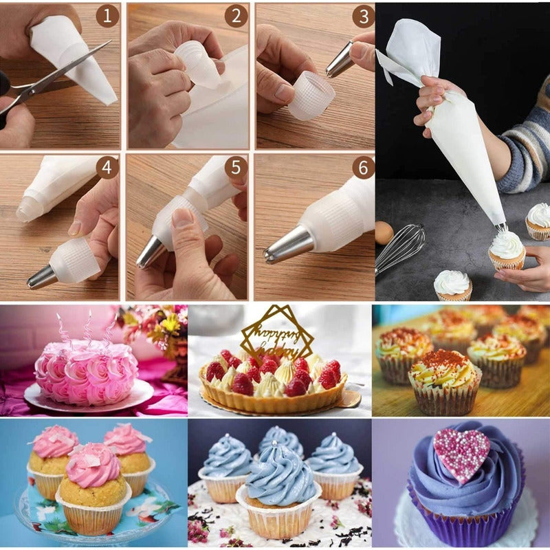 Pack X3 Manga Pastelera Profesional Tela Mangas De Tela 40cm Blanco