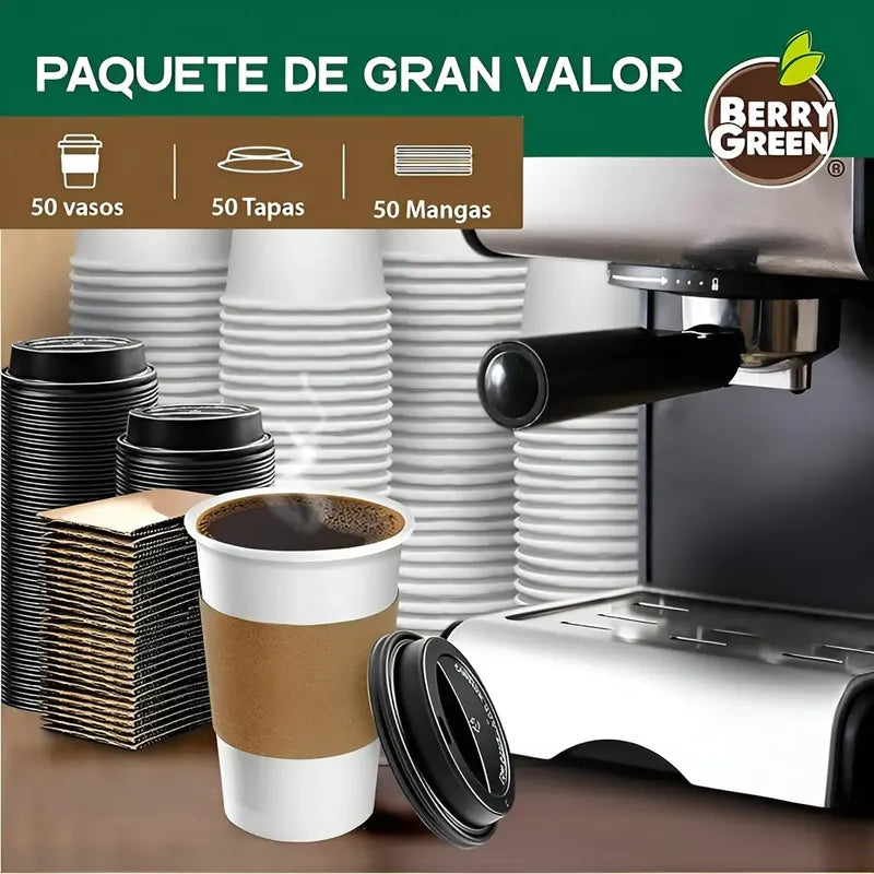 Vaso Cafe Polipapel Vaso Kraft Vaso C/tapa+manga 12oz 50und Vasos Para Cafe Vaso Desechable Termico Polipapel Balnco Pasteleriuscl Blanco