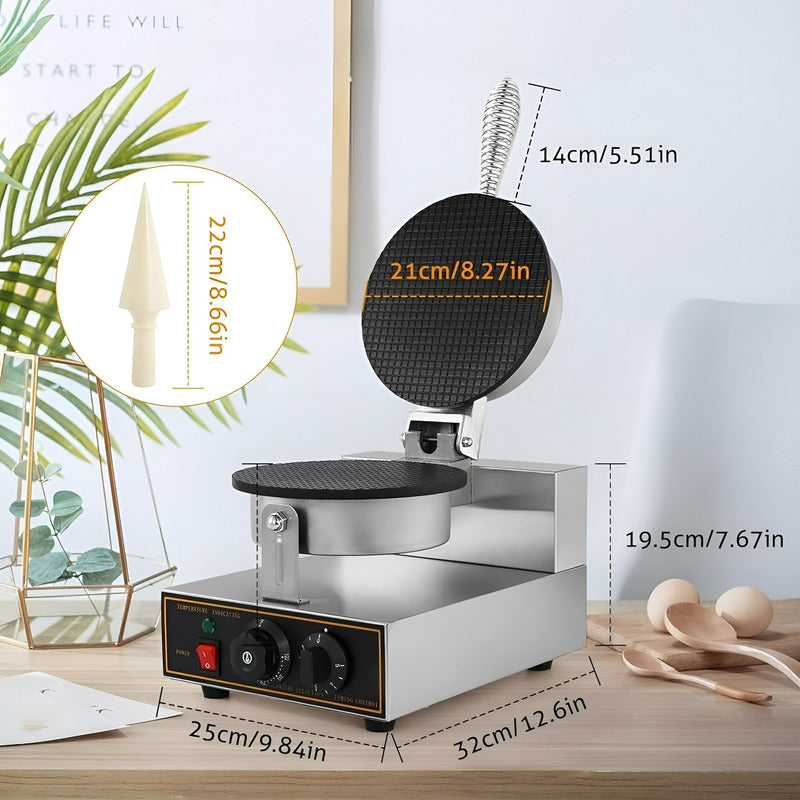 Wafflera Maquina Para Hacer Conos Para Helado Waffle 1200w Plateado