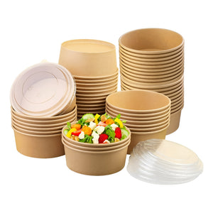 Pack X200 Bowls Plastico Bowl Con Tapa Polipapel Kraft 500cc