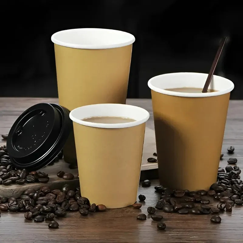 100 Vasos Kraft Vaso Para Cafe Vaso Kraft Papel C/tapa 12oz Color Marrón Claro / Vaso Doble Pared 12oz