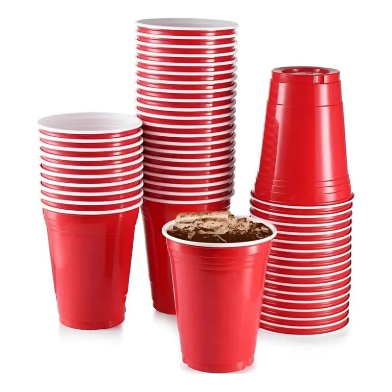 50 Vasos Plasticos Vaso Desechable Grande Bicolor 16oz/473ml Rojo 473 Ml