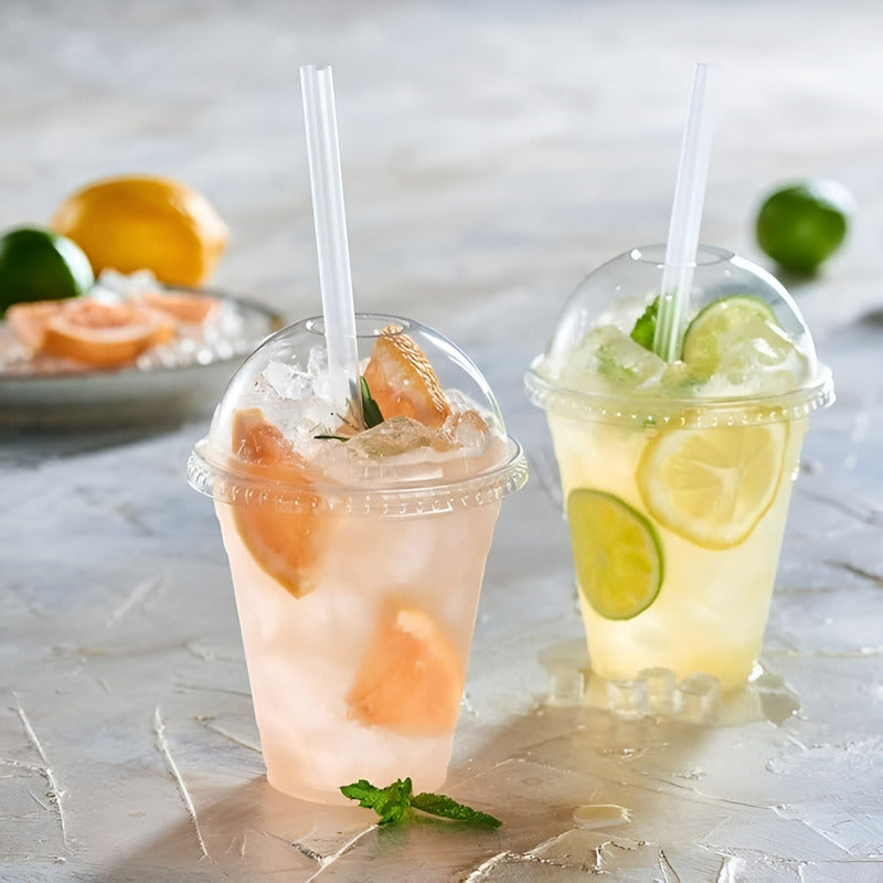 200 Vasos Desechables Plasticos Vaso Tapa Domo Con Hoyo 12oz Trasparente