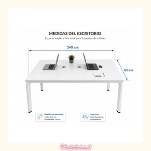 Escritorio Ejecutivo Mueble Oficina 2 Personas 2.40x1.20cm Blanco