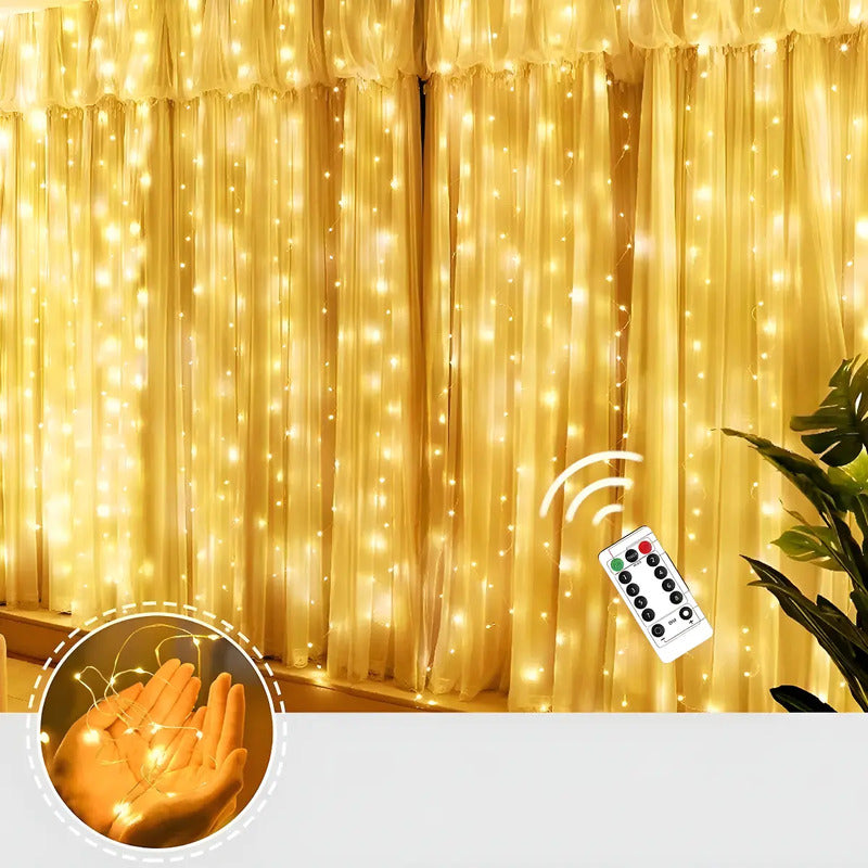 Cortina De Luces Luces Decorativas Guirnaldas Led Cortina Led Luces De Navidad Cortina Led Luces Adorno Navidad Exterior... Amarillo