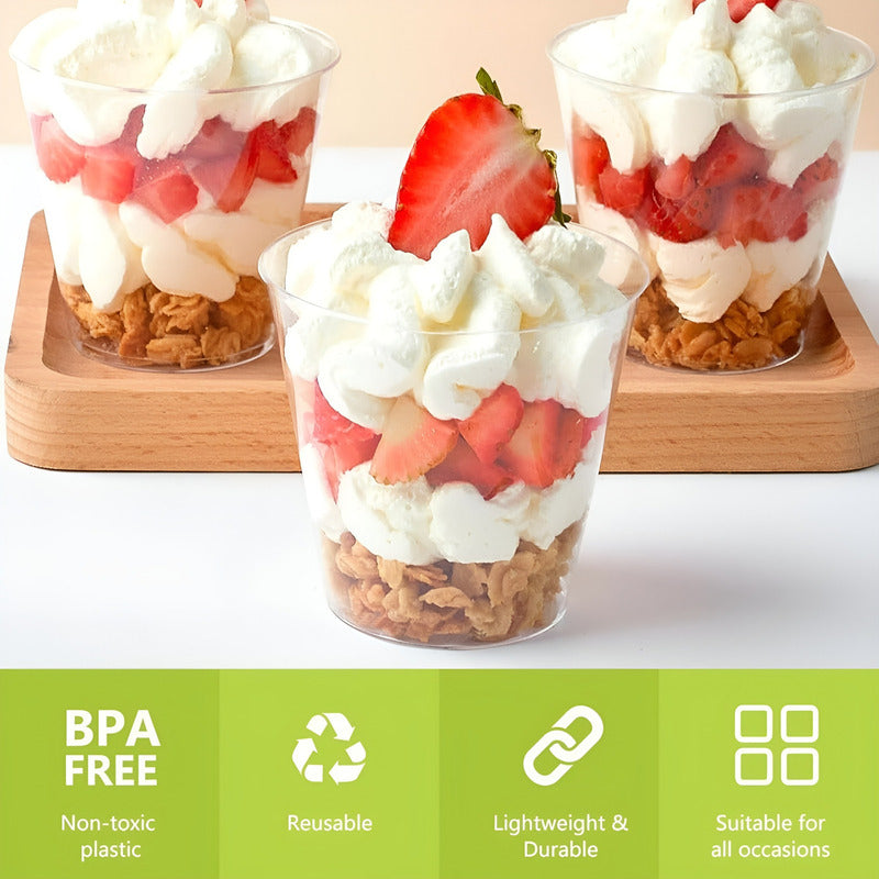 Set X100 Vasos Postres + 100 Cucharas Postres Desechables Trasnparente / Vasos Postres Y Cucharas