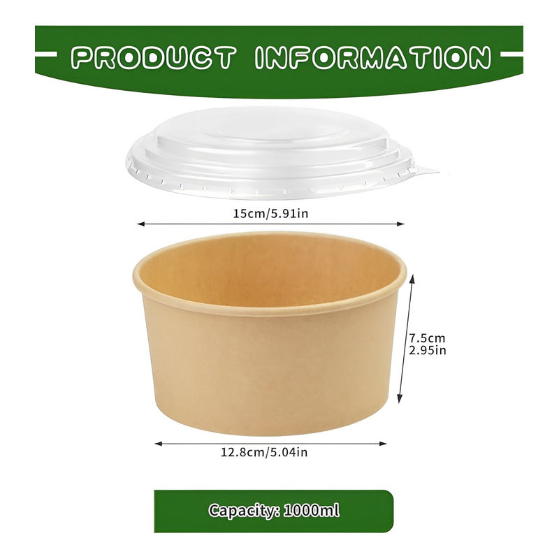 50 Bowl Con Tapa Bowls Plastico Bowl Kraft Envases 1000 Cc Beige