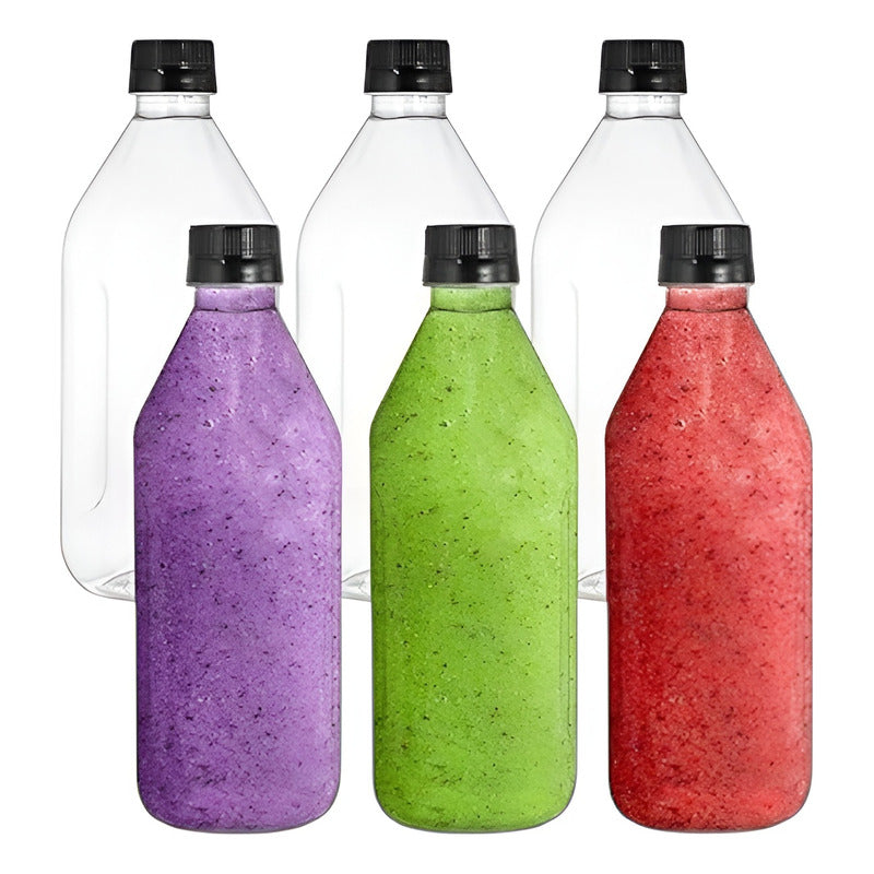 X6 Botellas Plasticas Transparentes Botella Con Tapa 1000ml Transparente
