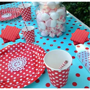 40 Vajilla Cumpleaños Vaso Servilleta Plato Desechables Rojo Rojo Lunares Blanco 18cm