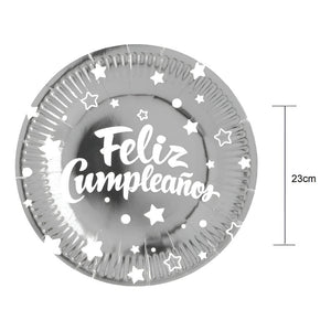 10 Platos Desechables Decoración Cumpleaños Plato Gris 23cm