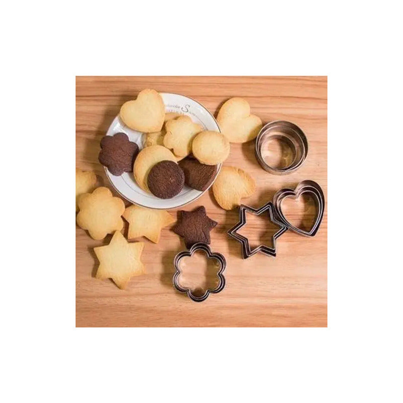 12 Moldes De Galleta Cortador Galletas Moldes Galletas 5867 Gris Claro Flor, Circulo, Estrella, Corazon 5867