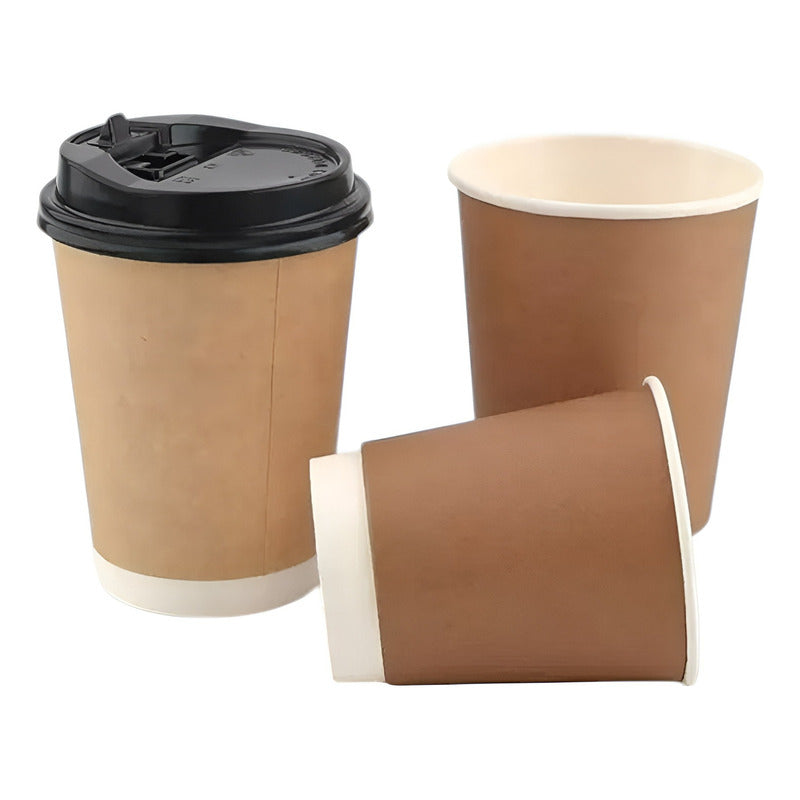 25 Vasos Desechables Vaso Cafe Kraft Doble Pared C/tapa 8oz Marrón Claro / Vaso Kraft Doble Pared 8oz