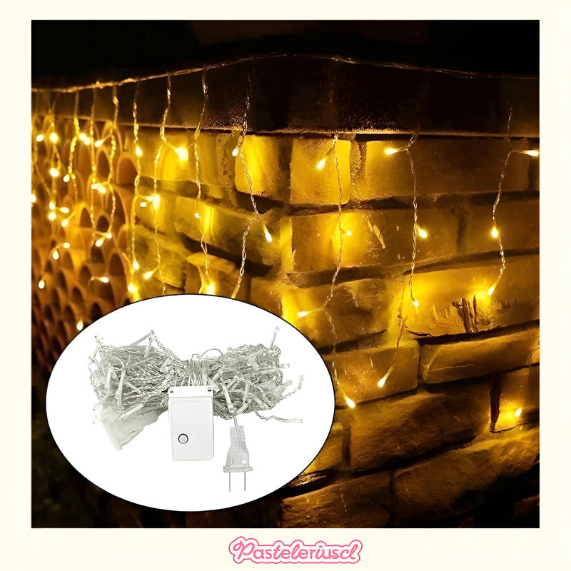 2 Cascadas Luces Exterior Guirnalda De 100 Luces Led Cortina Amarillo