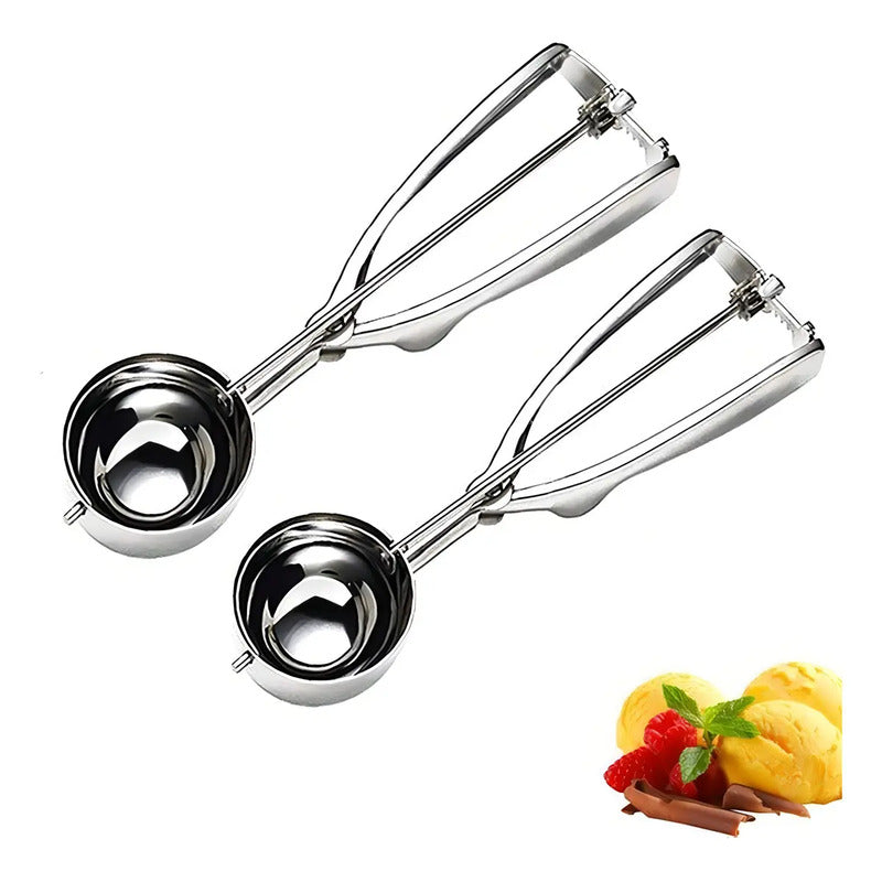 Pack 2 Cucharas De Helado Para Hacer Bolas De Helado 5cm Y 6cm Cuchara Cucharas Para Hornear Cucharadas Para Helado Con Liberación De Gatillo Juego De Cucharas Acero Inoxidable Pasteleriuscl Gris