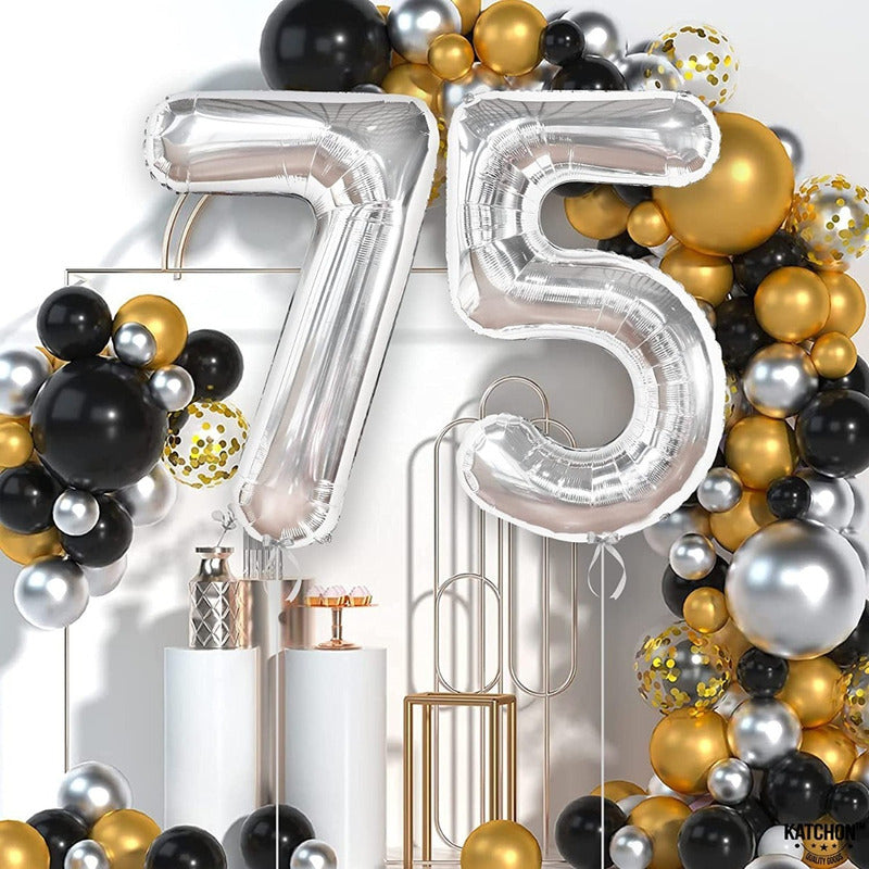 Globo Forma De Numero Globo Metalico Plateado Grande 80cm