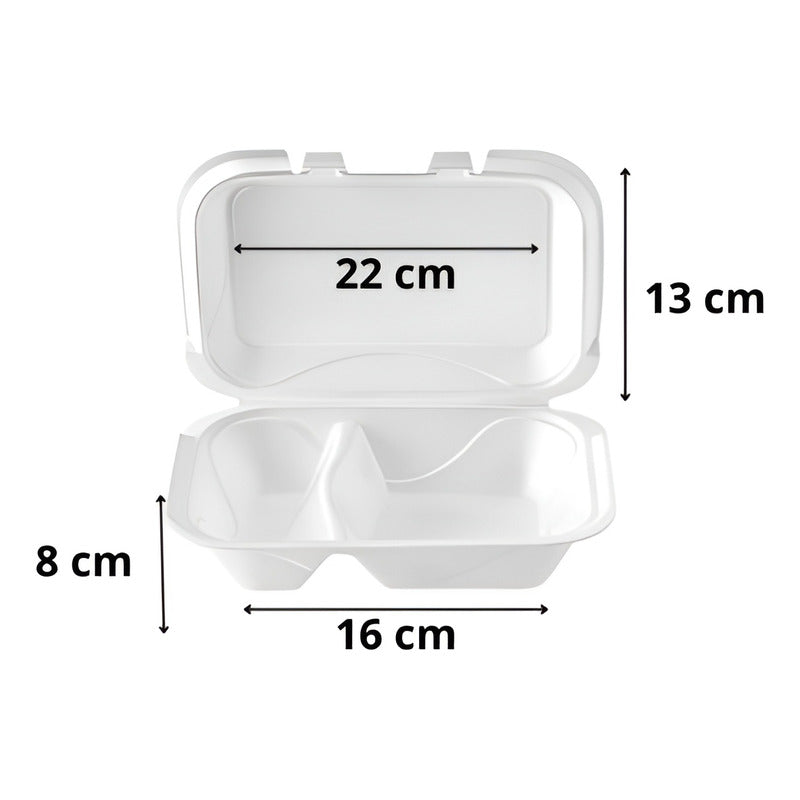 100 Bandeja Plumavit Bandejas Para Servir C/ Division 22cm - Blanco/ Envase Plumavit Con Division 296