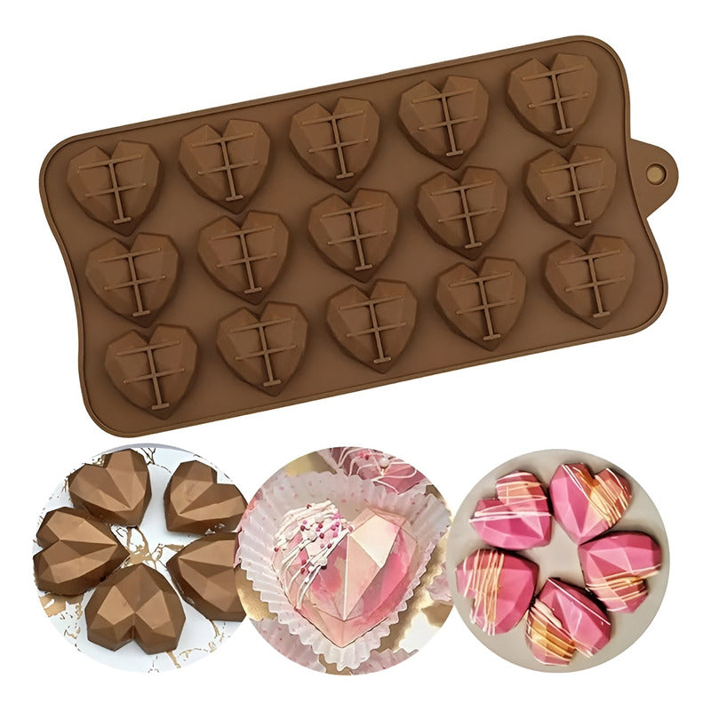 Molde Mini Corazon Diamante Molde Corazón Geometrico 15 Marrón