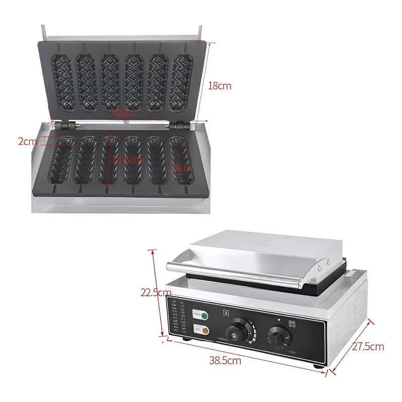 Maquina Para Waffles Hot Dog Maker Wafleras Con Formas 1550w Plateado
