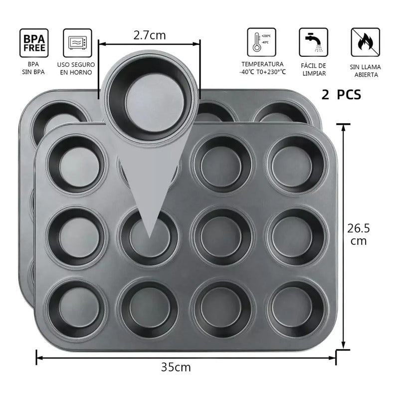 Molde 12cupcakes Molde Cupcake Molde Muffin Gris Reposteria Molde Para Tortas Molde Para Queque Insumos Reposteria Moldes Para Brownie Pasteleriacl 32089 Negro - 32089