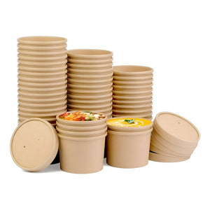 X100 Potes Contenedor De Alimentos Pote Kraft C/tapa 12oz