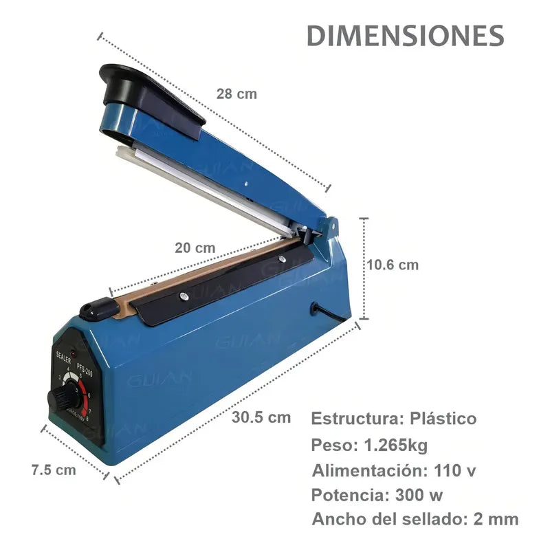 Maquina Selladora Termica Para Bolsas De 20 Cm Guian Azul