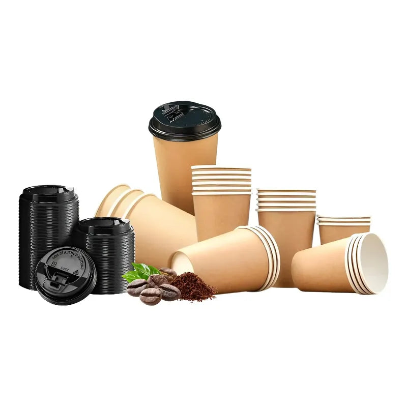 100 Vasos Kraft Vaso Para Cafe Vaso Kraft Papel C/tapa 12oz Cafe Claro