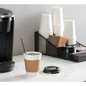 Vaso Cafe Kraft Vasos Polipapel Vaso C/tapa+manga 150und 8oz Termico Polipapel Vaso Con Tapa Kraft Vaso De Café... Blanco