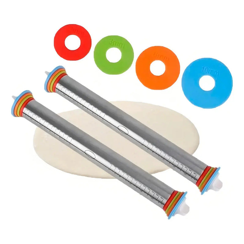 Pack 2 Uslero Acero Inoxidable Uslero Ajustable Fondant 45cm Rodillo Con Anillos De Grosor Reposteria Uslero Con Medidas... Gris