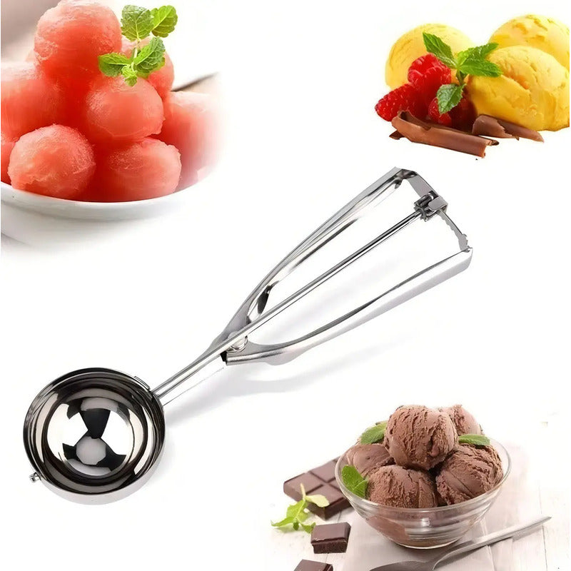 Pack X3 Cucharas Helado Cuchara Helado Cuchara De Helado 6cm Cuchara Profesional Para Helados Con Liberación De Gatillo... Plateado