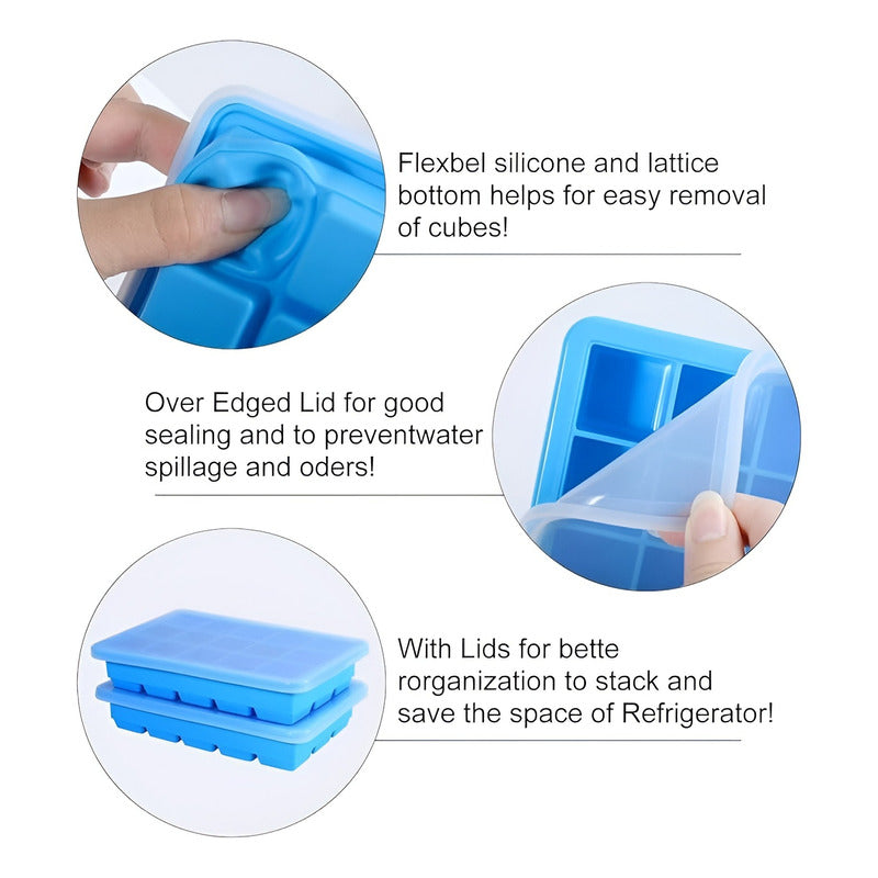 2 Cubetas Silicona Cubetera Silicona Cubetas Hielo C/tapa 15 Multicolor