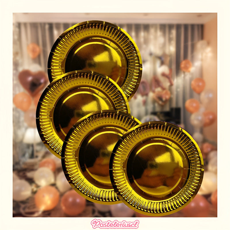 10 Platos Desechables Platos De Papel Platos Cumpleaños 17cm Dorado