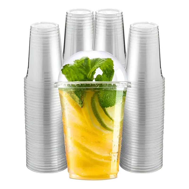 100 Vasos Plasticos Desechables Vaso C/tapa Domo C/hoyo 16oz Color Transparente