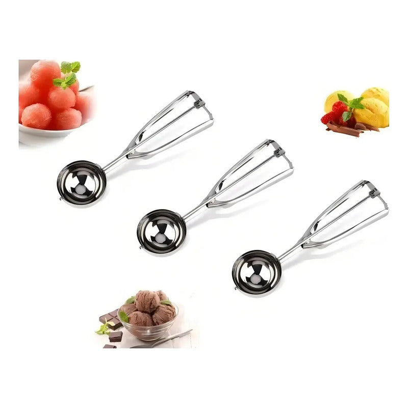 Pack X3 Cucharas Helado Cuchara Helado Cuchara De Helado 6cm Cuchara Profesional Para Helados Con Liberación De Gatillo... Plateado