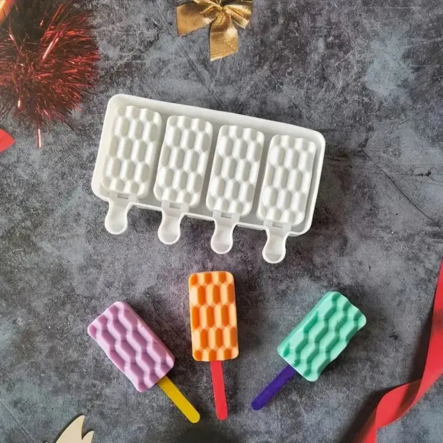 Set X4 Moldes De Silicona Reposteria Molde Helados Ladrillo Blanco