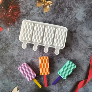 Set X4 Moldes De Silicona Reposteria Molde Helados Ladrillo Blanco