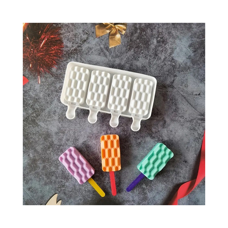 Set X4 Moldes De Silicona Reposteria Molde Helados Paletas Blanco