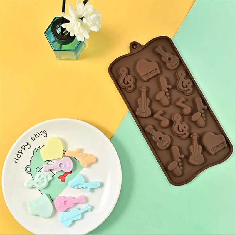 Moldes De Chocolate Moldes Silicona Chocolate Instrumentos Moldes De Silicona Flexibles Instrumentos Musicales Para... Marrón