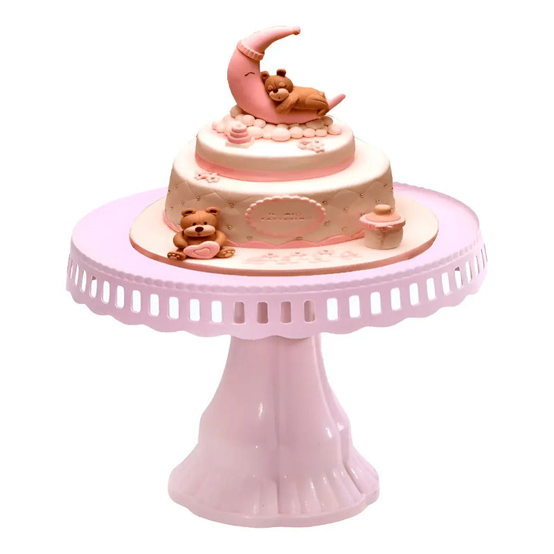 Soporte Para Tortas De Plástico Rosa Claro, Alzador Circular Con Pie Para Exhibir Postres