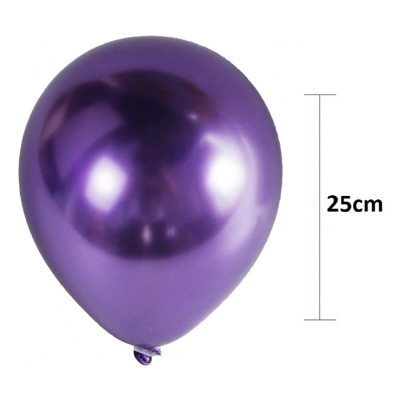 Pack 25 Set De Cumpleaños Globos Cromado Globos Violeta 25cm Redondo