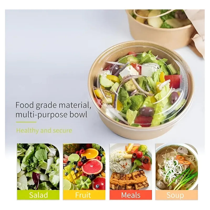 50 Bowl Con Tapa Bowls Plastico Polipapel Kraft Envase 500cc Kraft
