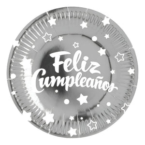 10 Platos Desechables Decoración Cumpleaños Plato Gris 23cm