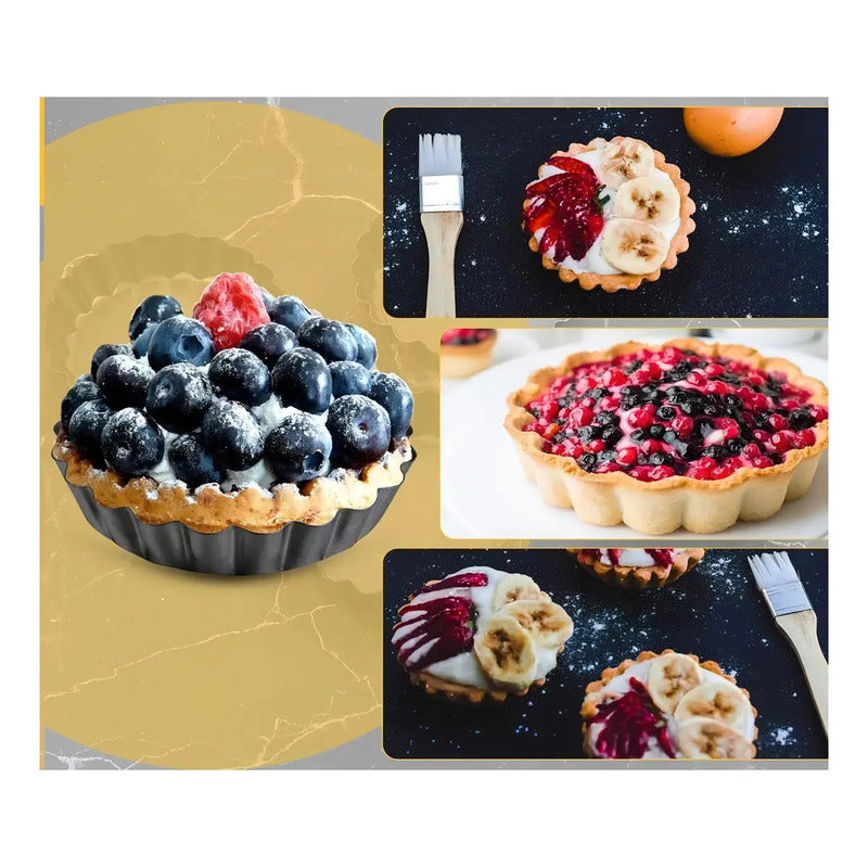 X6 Moldes Tartaleta Desmontable Tarta Individual 12cm Molde Mini Tartaleta Molde Muffin Molde Metálico Mini Tarta Molde Repostería 12cm Tarta Molde Mini Kuchen Mini Cake Postre Pasteleriuscl Gris