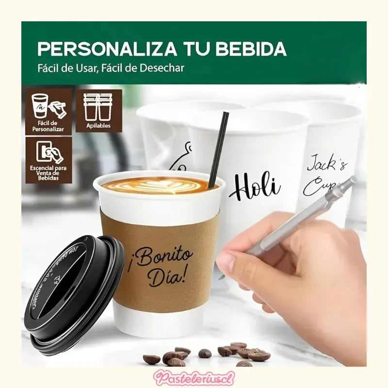 100 Vasos Polipapel Vasos Para Cafe C/tapa+manga 296ml/ 10oz Vasos Para Cafe Desechable Con Tapa Kraft Vaso Desechable... Blanco / Vaso 10oz